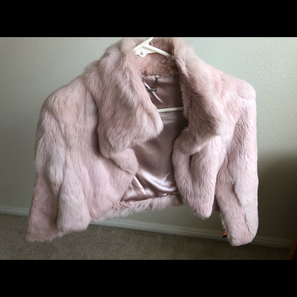 Mango Rabbit Fur Jacket in Pink